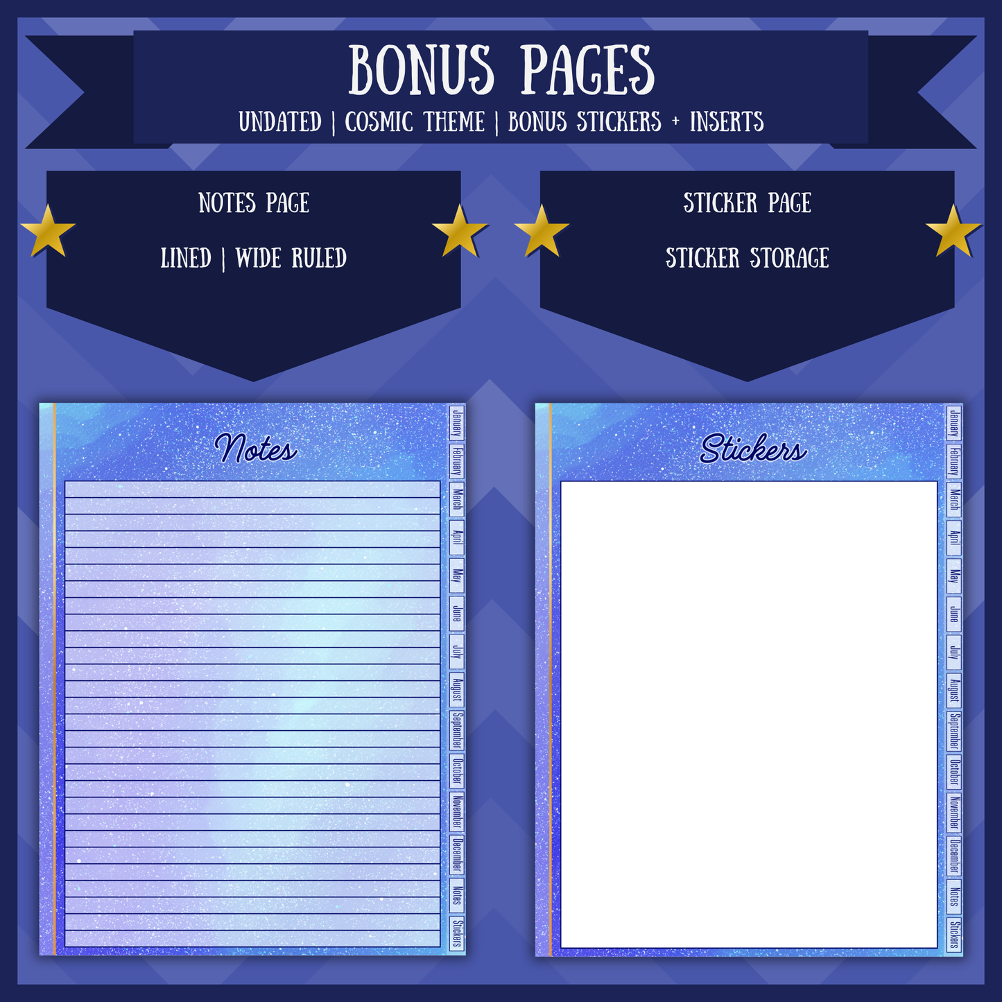 Cosmic Monthly Digital Planner Undated Monday Start Hyperlinked