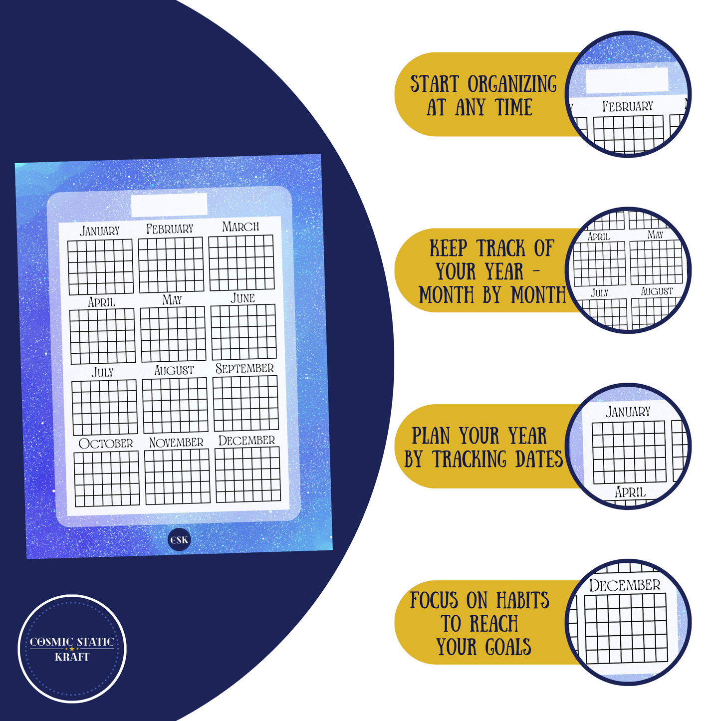 Cosmic Printable Year At-A-Glance Planner