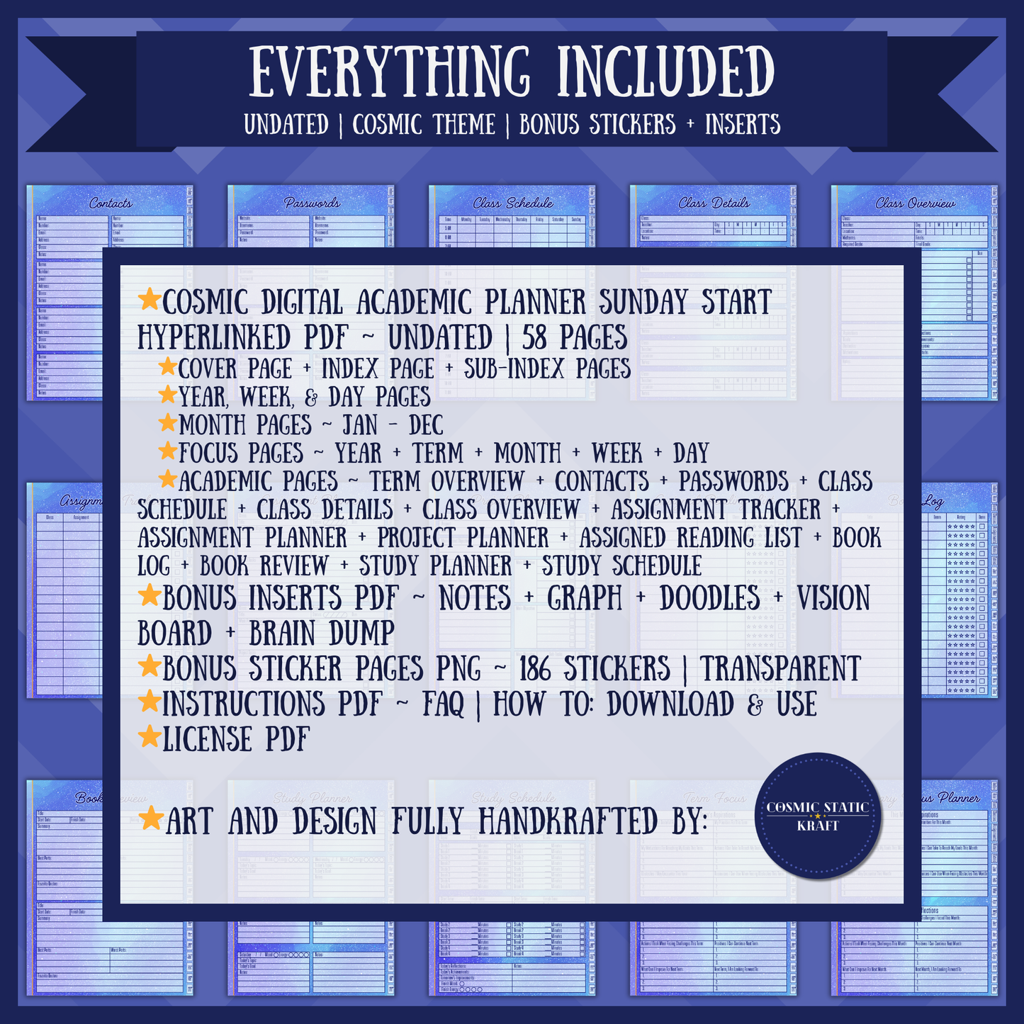 Cosmic Academic Digital Interactive Planner Sunday Start