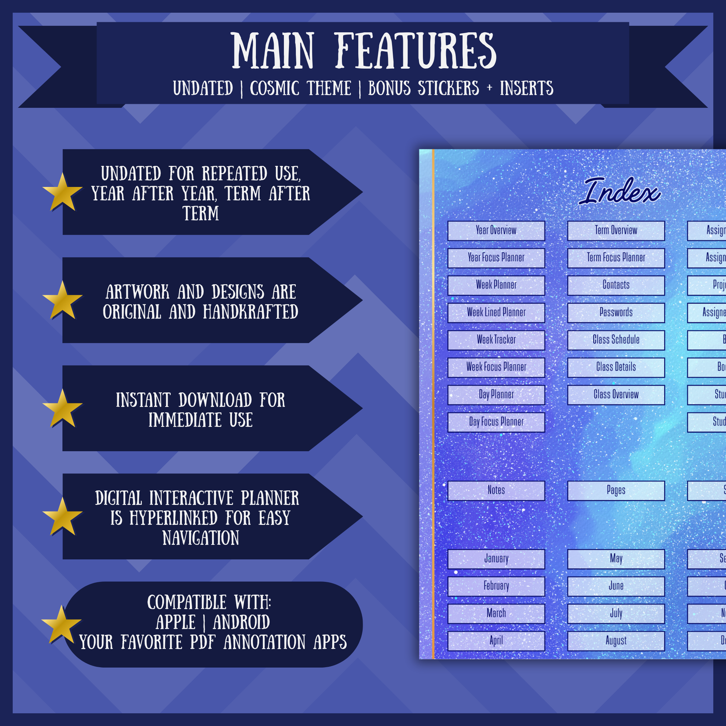 Cosmic Academic Digital Interactive Planner Monday Start