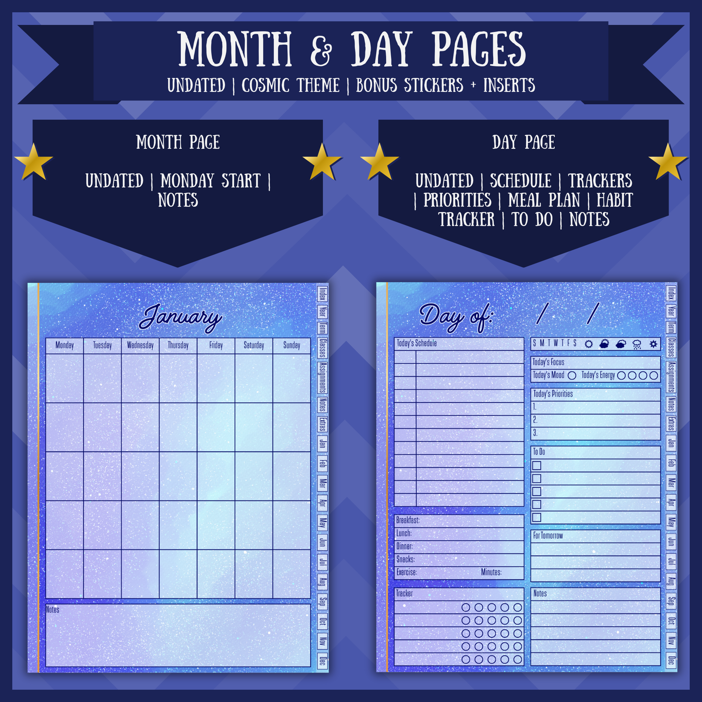 Cosmic Academic Digital Interactive Planner Monday Start