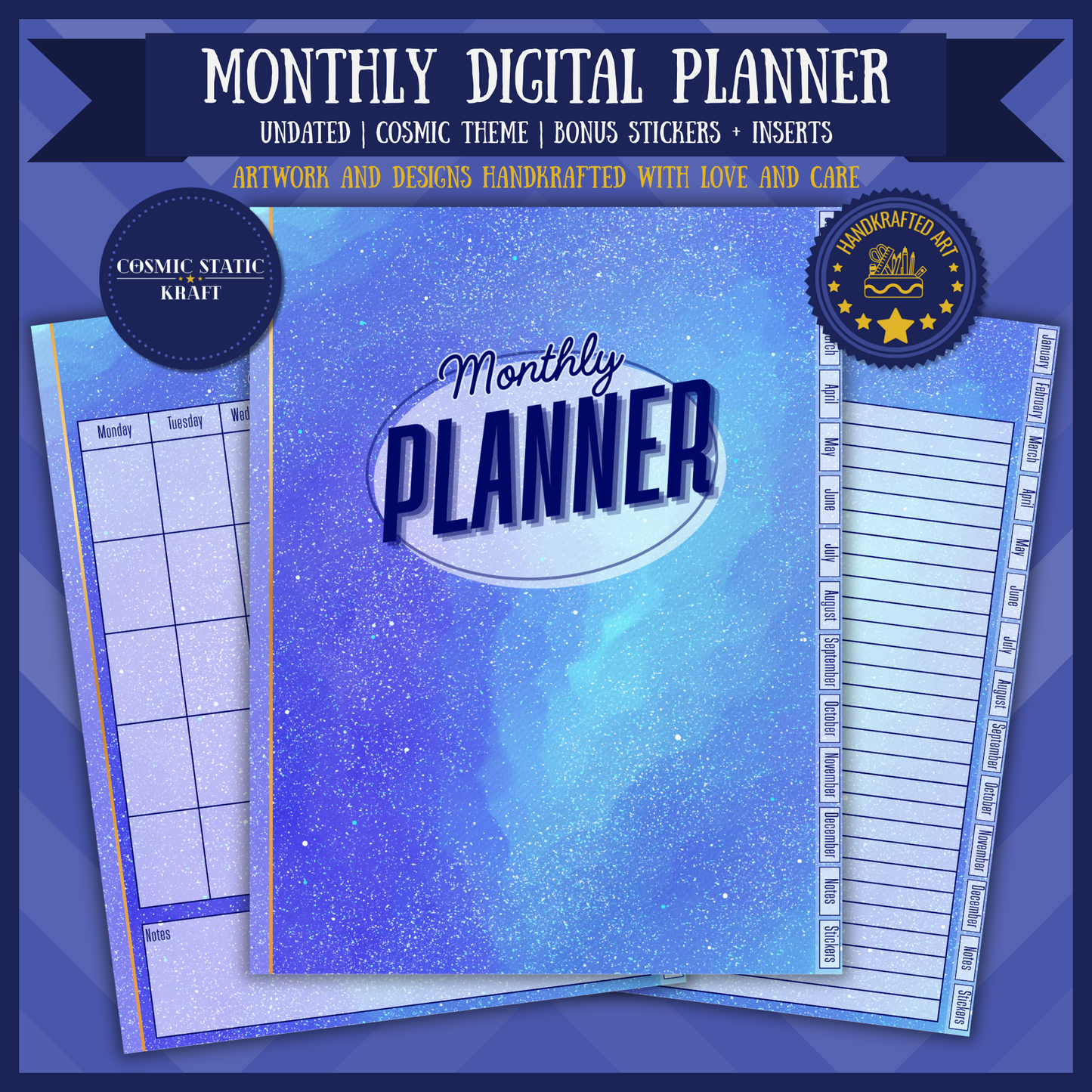Cosmic Monthly Digital Planner Undated Monday Start Hyperlinked