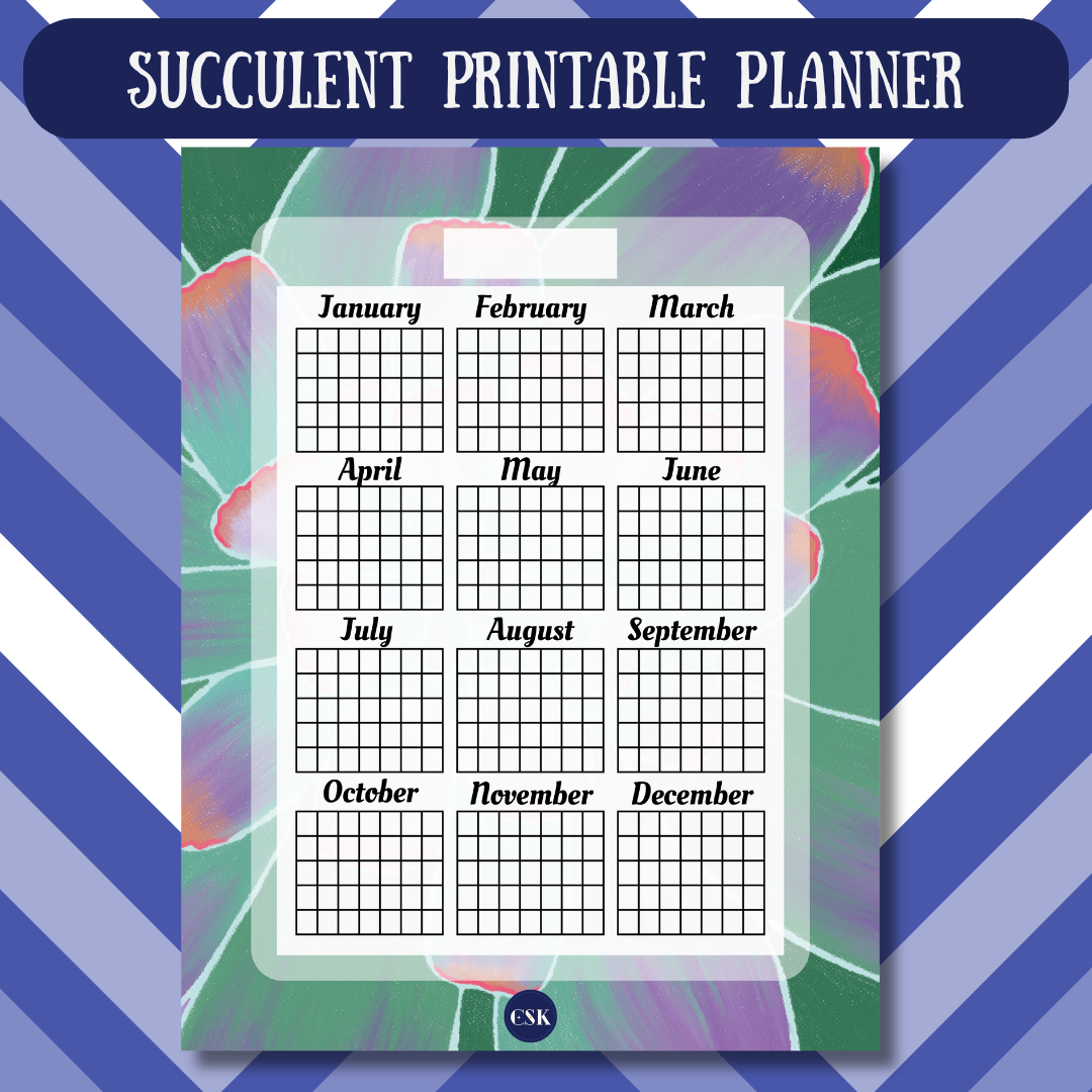 Succulent Printable Year At-A-Glance Planner