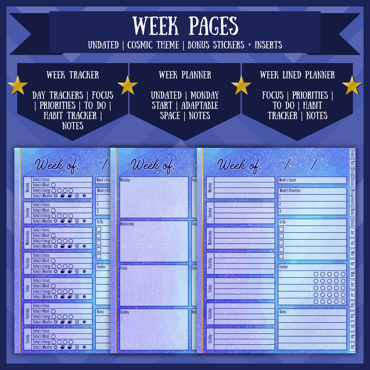 Cosmic Academic Digital Interactive Planner Monday Start