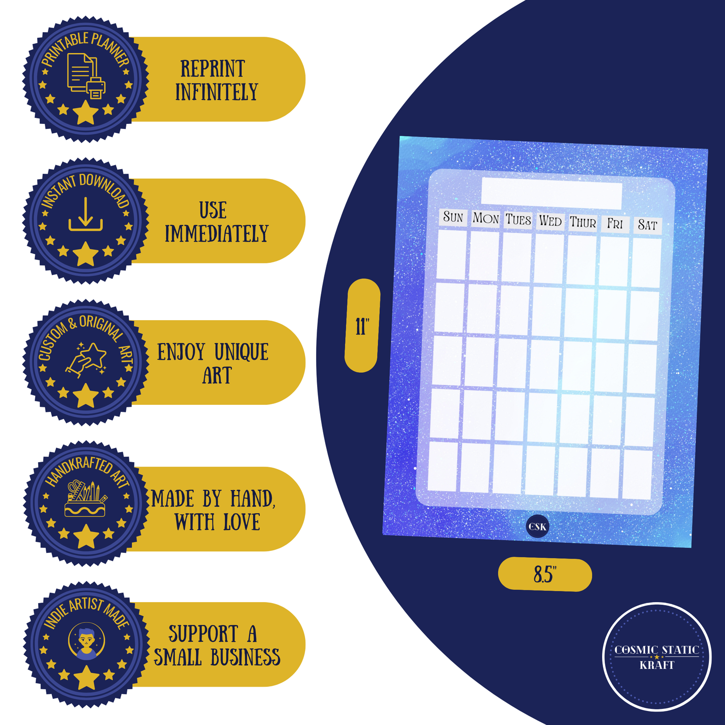 Cosmic Printable Monthly Planner