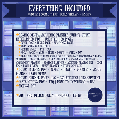 Cosmic Academic Digital Interactive Planner Sunday Start