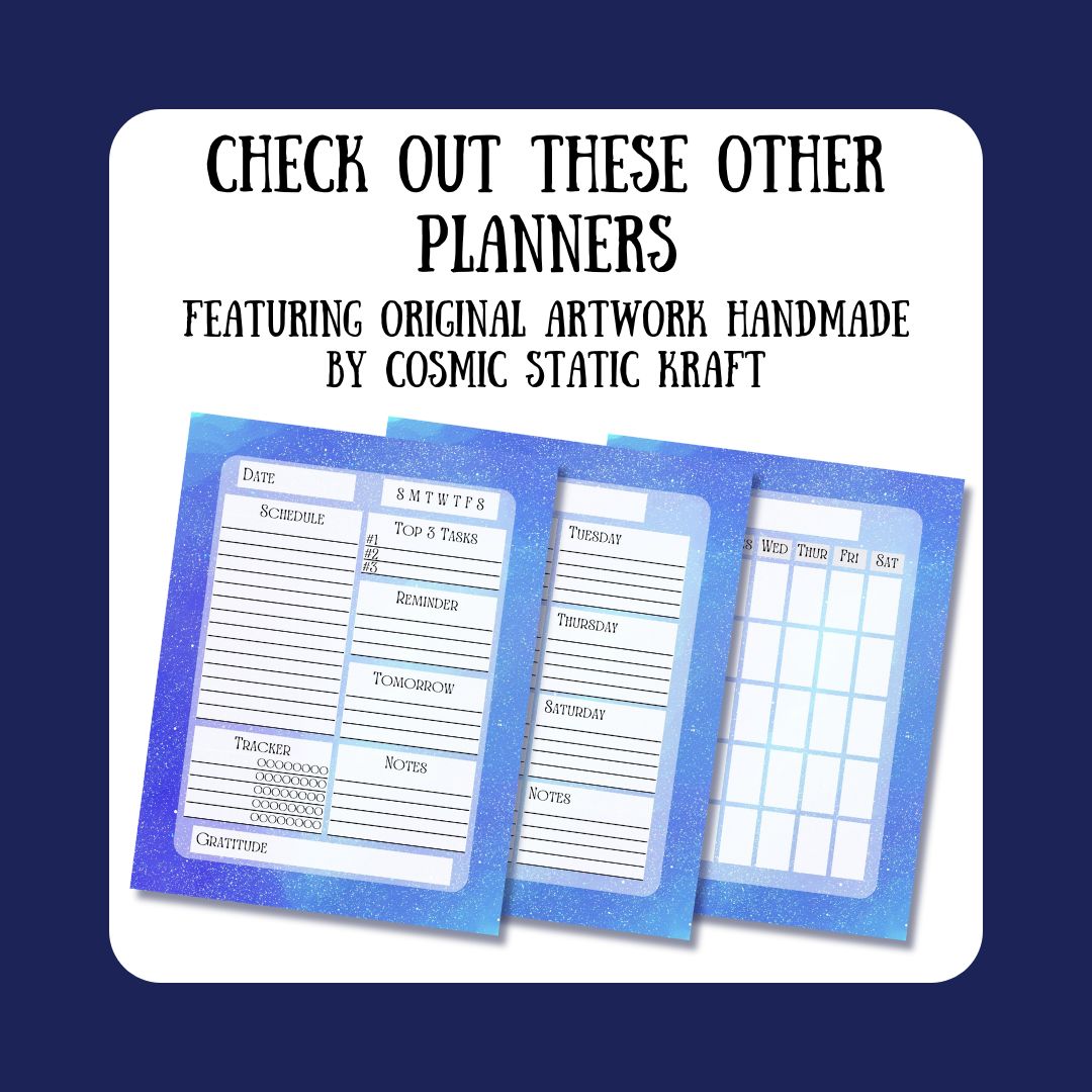 Printable Cosmic Cover Planner Options