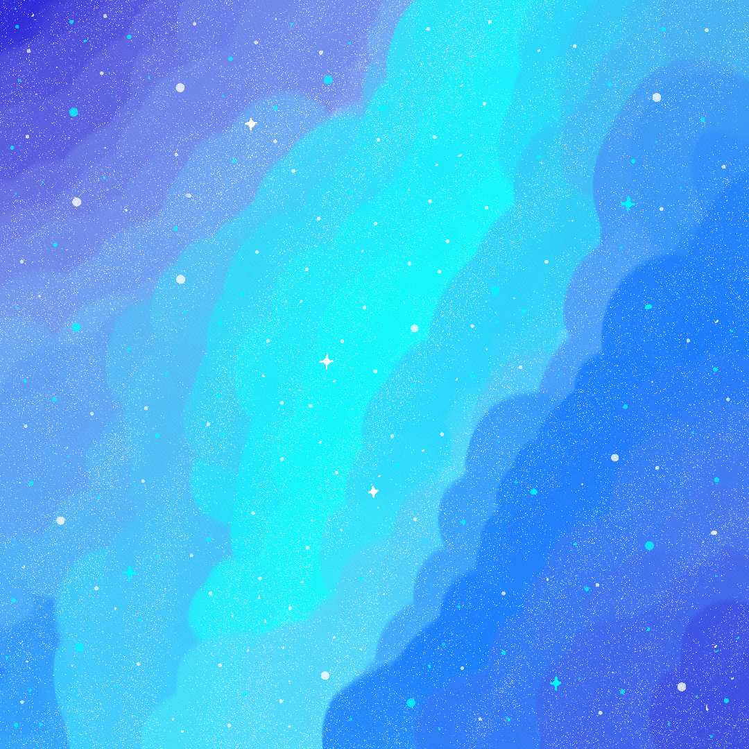 A blue starscape full of billowing clouds and brillant stars. Created in Rebelle 7. (c) Cosmic Static Kraft 2026